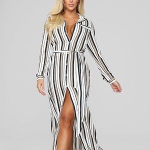 So Long Stripped Dress-Taupe/Multi